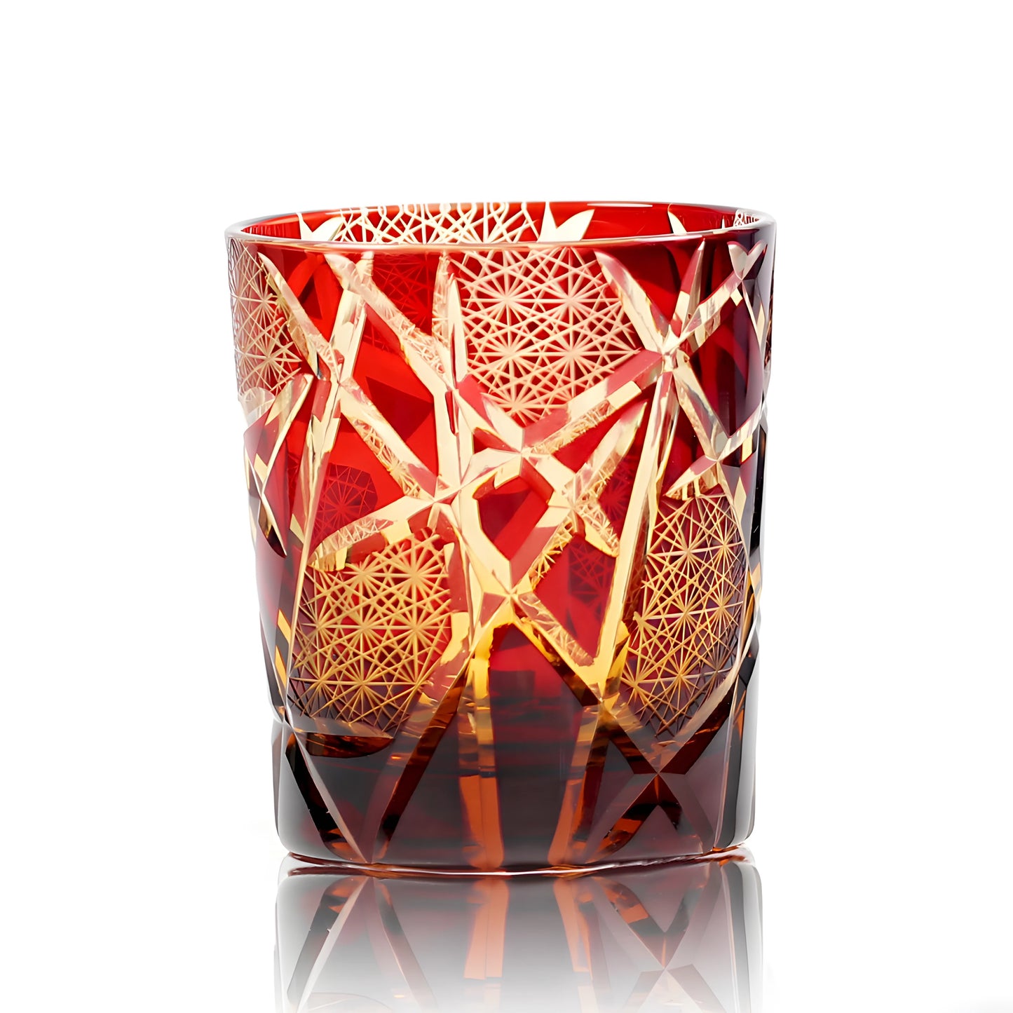 Edo Kiriko Handgeblasenes Glas mit geometrischem Muster