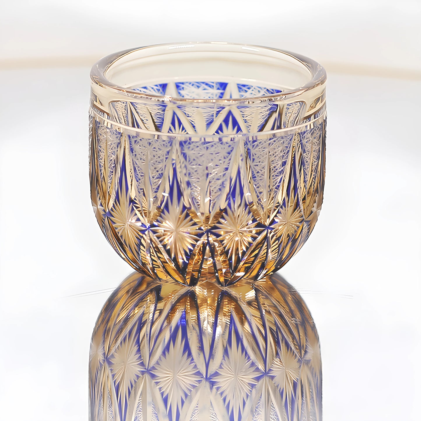 Edo Kiriko Hand-Blown Amber Floral Radiance Glass Tumbler