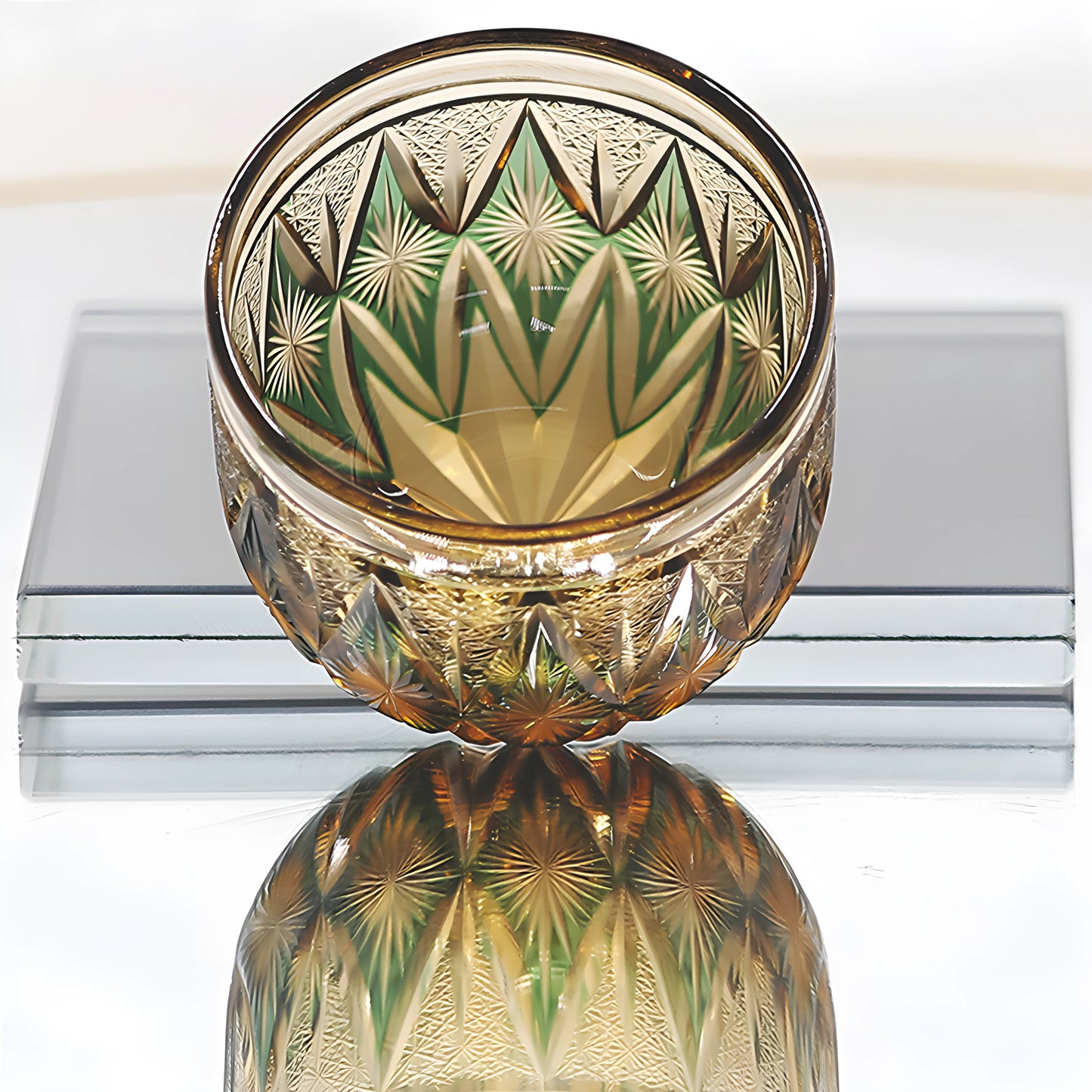 Edo Kiriko Hand-Blown Amber Floral Radiance Glass Tumbler