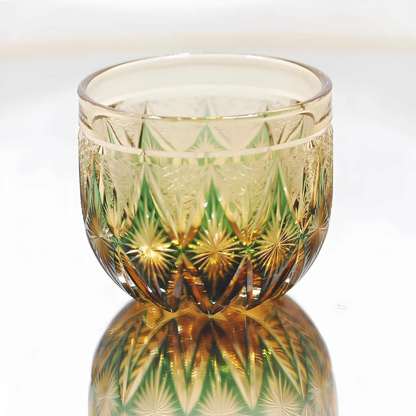 Edo Kiriko Hand-Blown Amber Floral Radiance Glass Tumbler