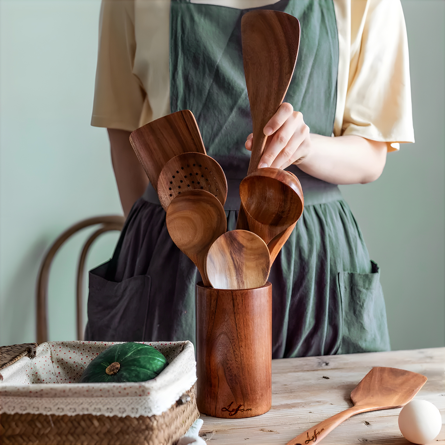 Handgemachtes Teakholz Kochgeschirr-Set