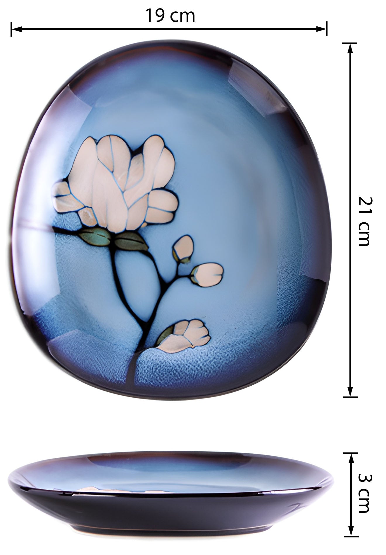 Mitternachts-Magnolien Keramik-Ovalteller (6er-Set)