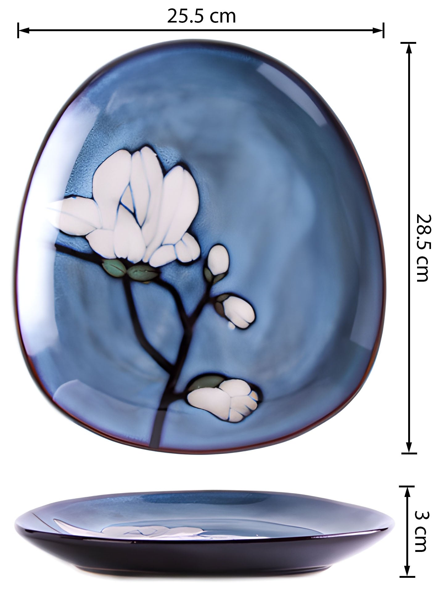 Mitternachts-Magnolien Keramik-Ovalteller (6er-Set)